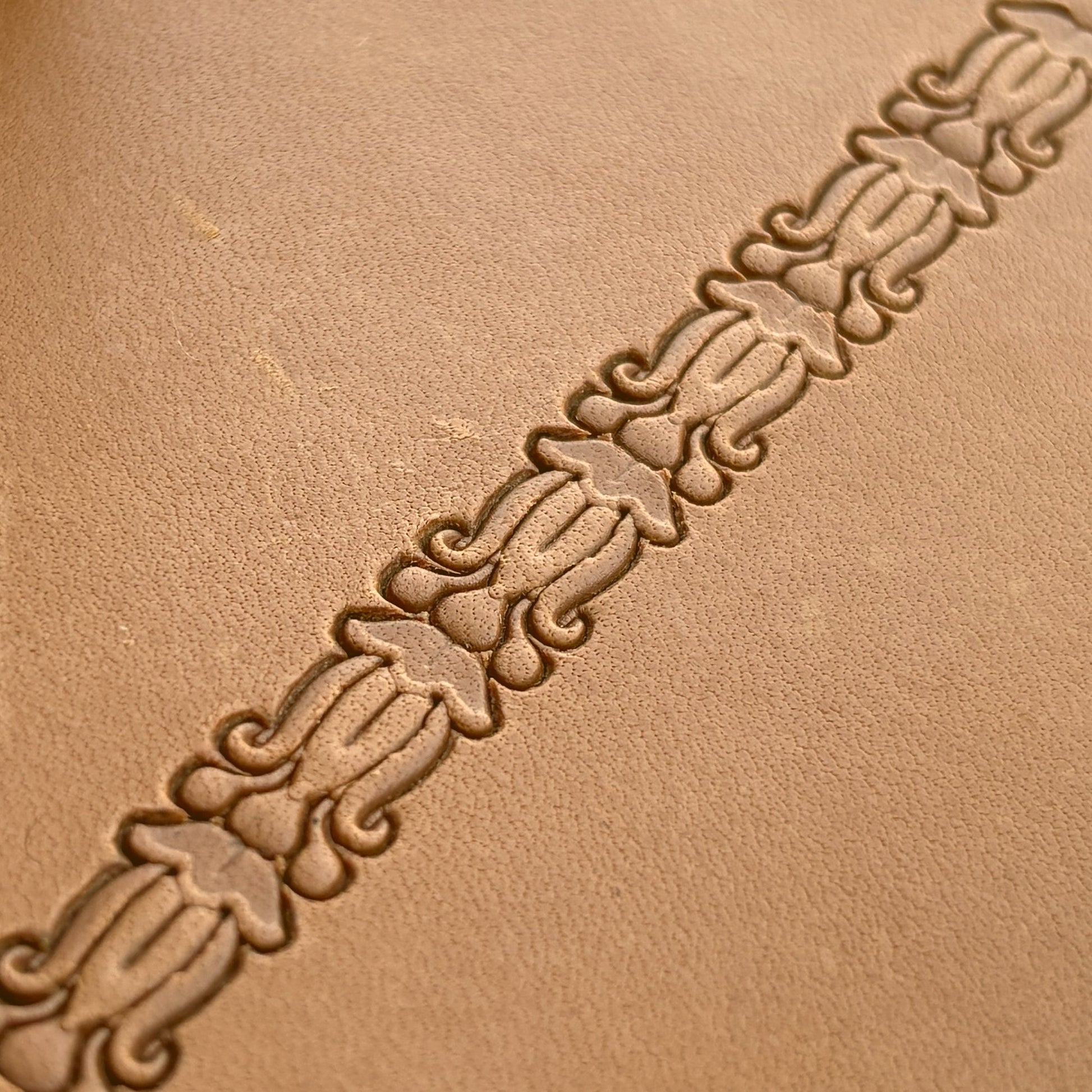 Ornate Border leather stamp LT154 — pattern imprint on veg-tan leather