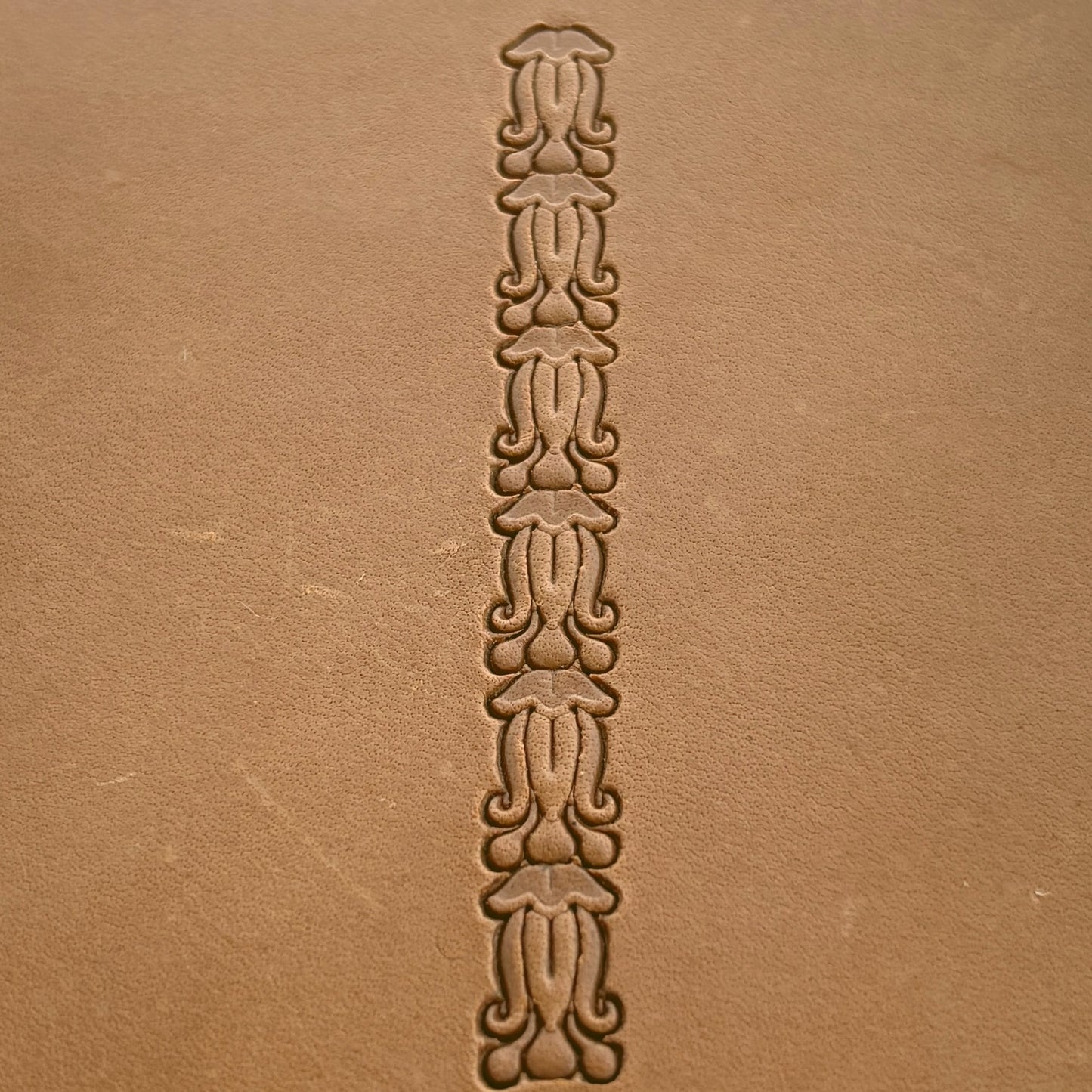 Ornate Border leather stamp LT154 — single impression on veg-tan leather
