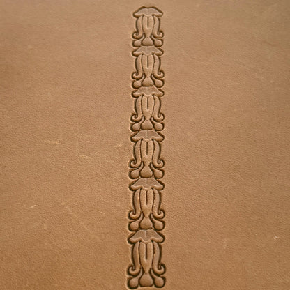 Ornate Border leather stamp LT154 — single impression on veg-tan leather