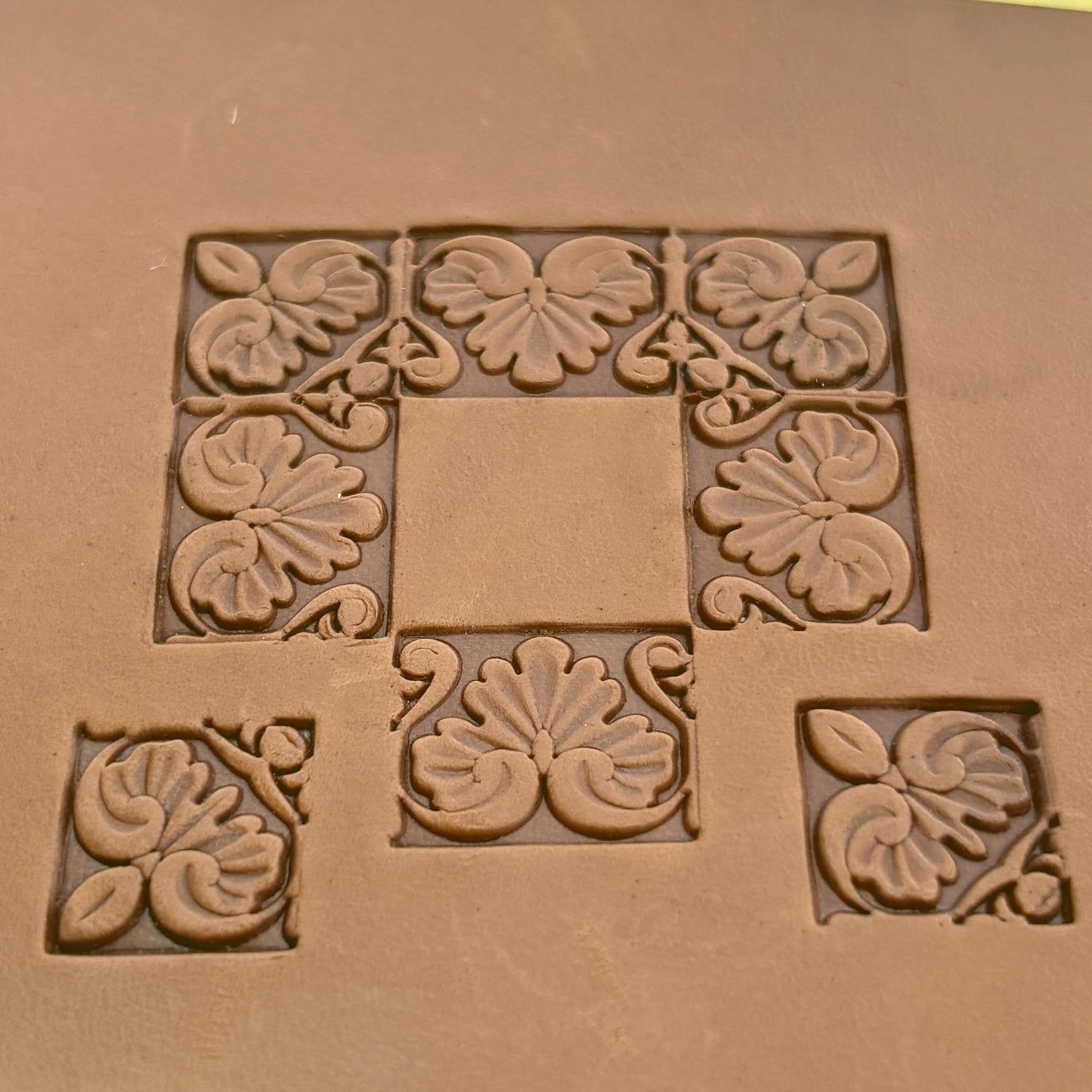 Flower leather stamp LT157 — pattern imprint on veg-tan leather