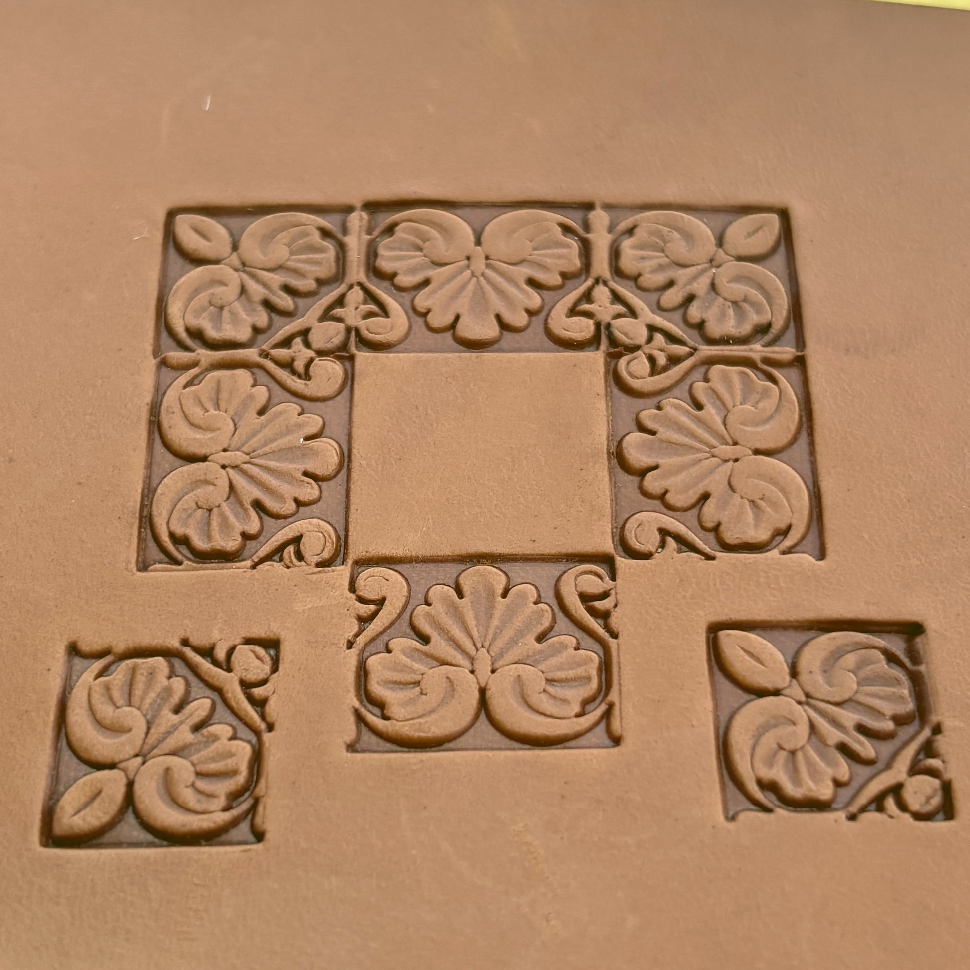 Flower leather stamp LT157 — pattern imprint on veg-tan leather