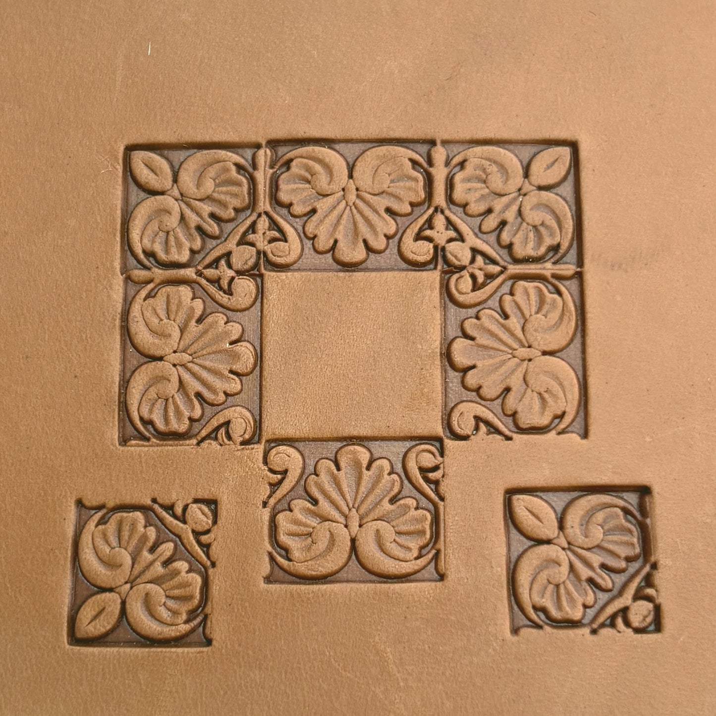 Flower leather stamp LT157 — pattern imprint on veg-tan leather