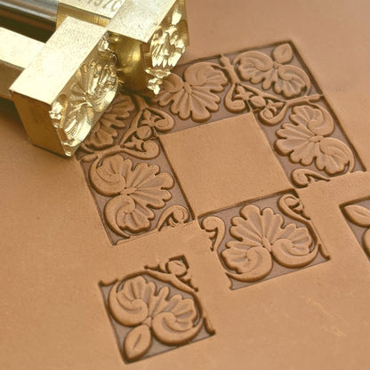 Ornamental Flower leather stamp LT157 — brass stamping tool with imprint on natural veg-tan leather