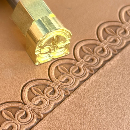 Leaf leather stamp LT158 — brass stamping tool with imprint on natural veg-tan leather