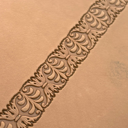 Ornate Border leather stamp LT159 — imprint on natural veg-tan leather