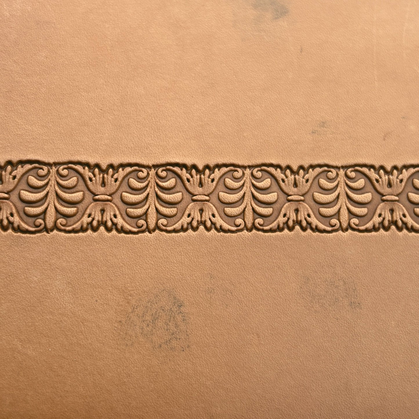 Ornate Border leather stamp LT159 — pattern imprint on veg-tan leather