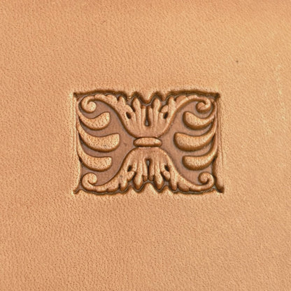Ornate Border leather stamp LT159 — single impression on veg-tan leather