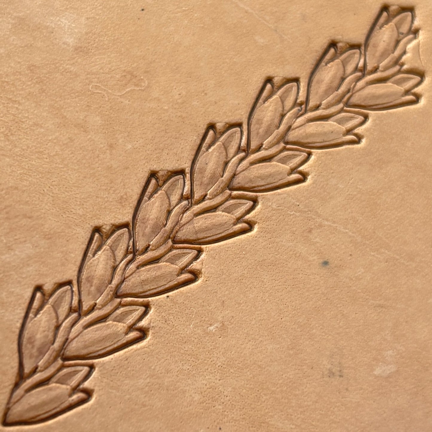 Leafy Wheat Garland leather stamp LT160 — pattern imprint on veg-tan leather