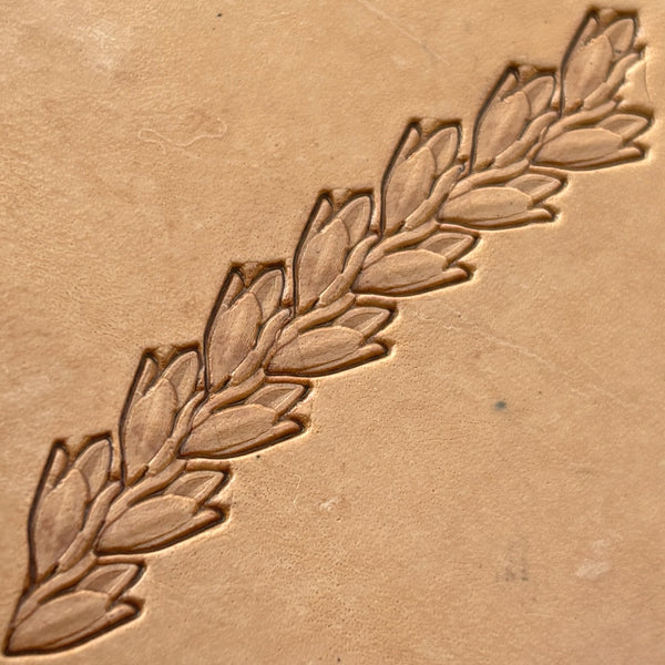 Leafy Wheat Garland leather stamp LT160 — pattern imprint on veg-tan leather