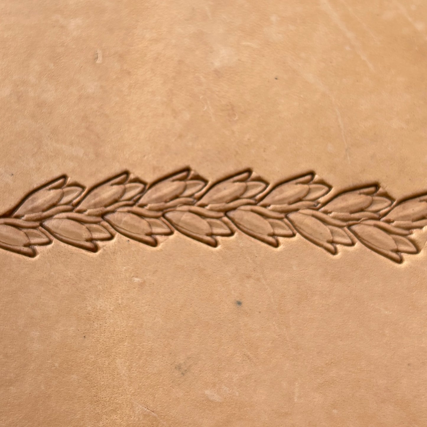 Leafy Wheat Garland leather stamp LT160 — pattern imprint on veg-tan leather