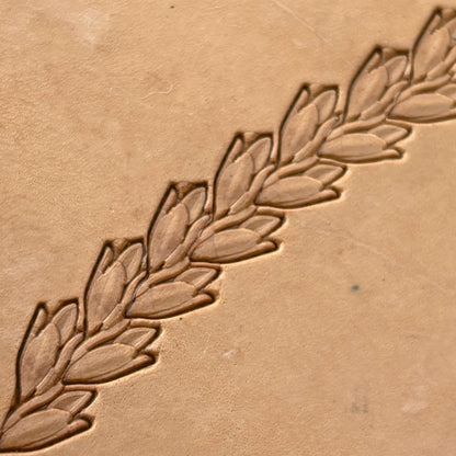Leafy Wheat Garland leather stamp LT160 — single impression on veg-tan leather