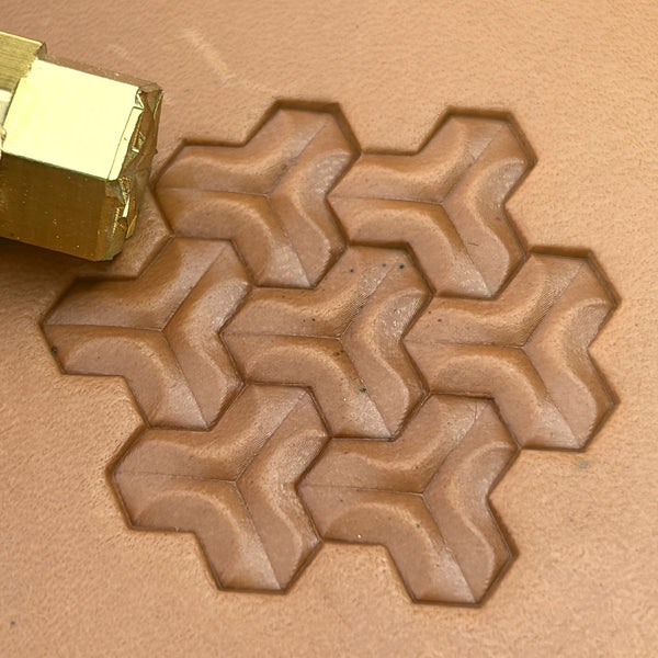 3D Illusion Geometric leather stamp LT162 — pattern imprint on veg-tan leather