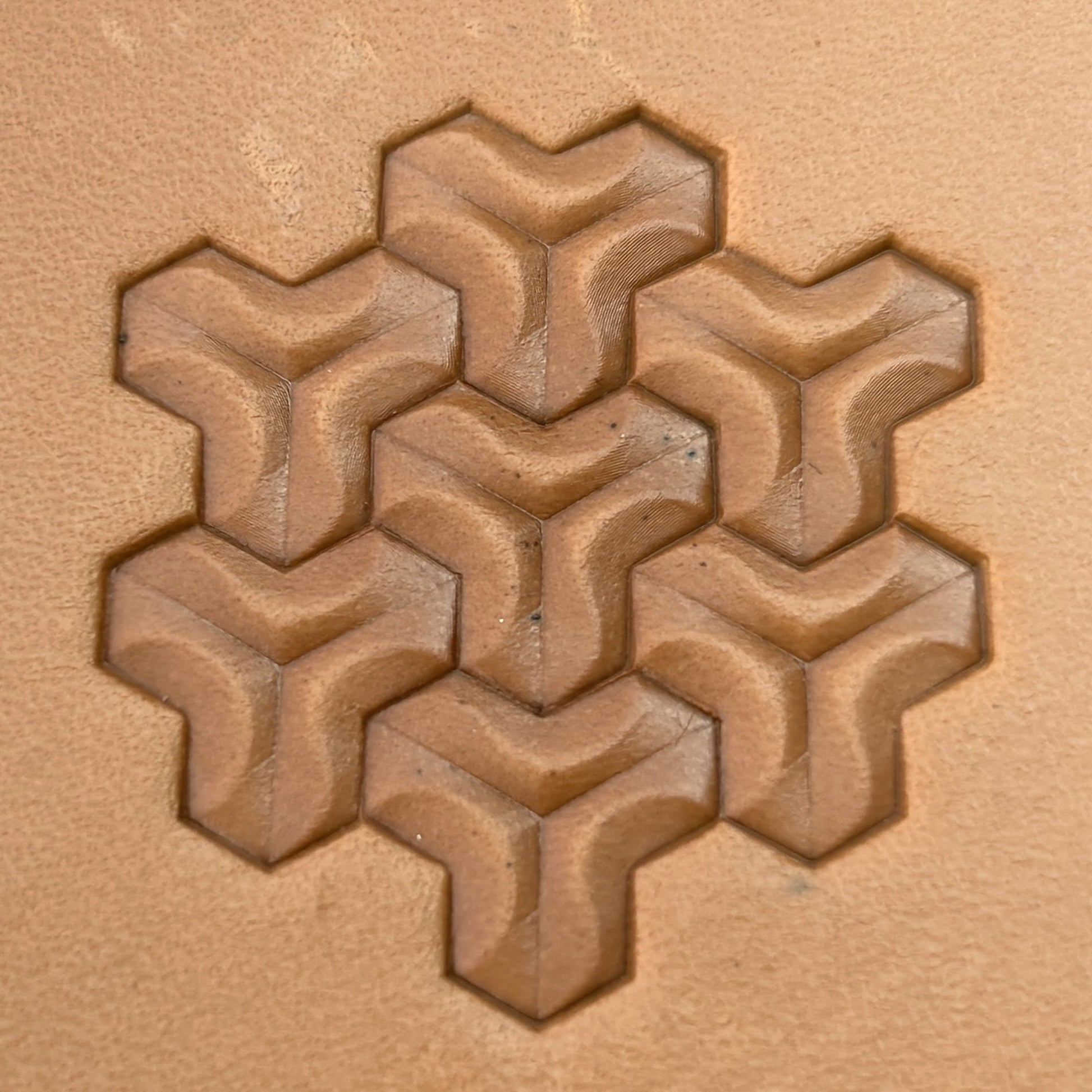 3D Illusion Geometric leather stamp LT162 — pattern imprint on veg-tan leather