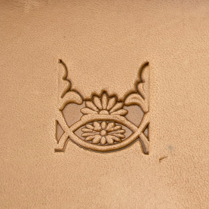 Floral Border Flower leather stamp LT163 — single impression on veg-tan leather