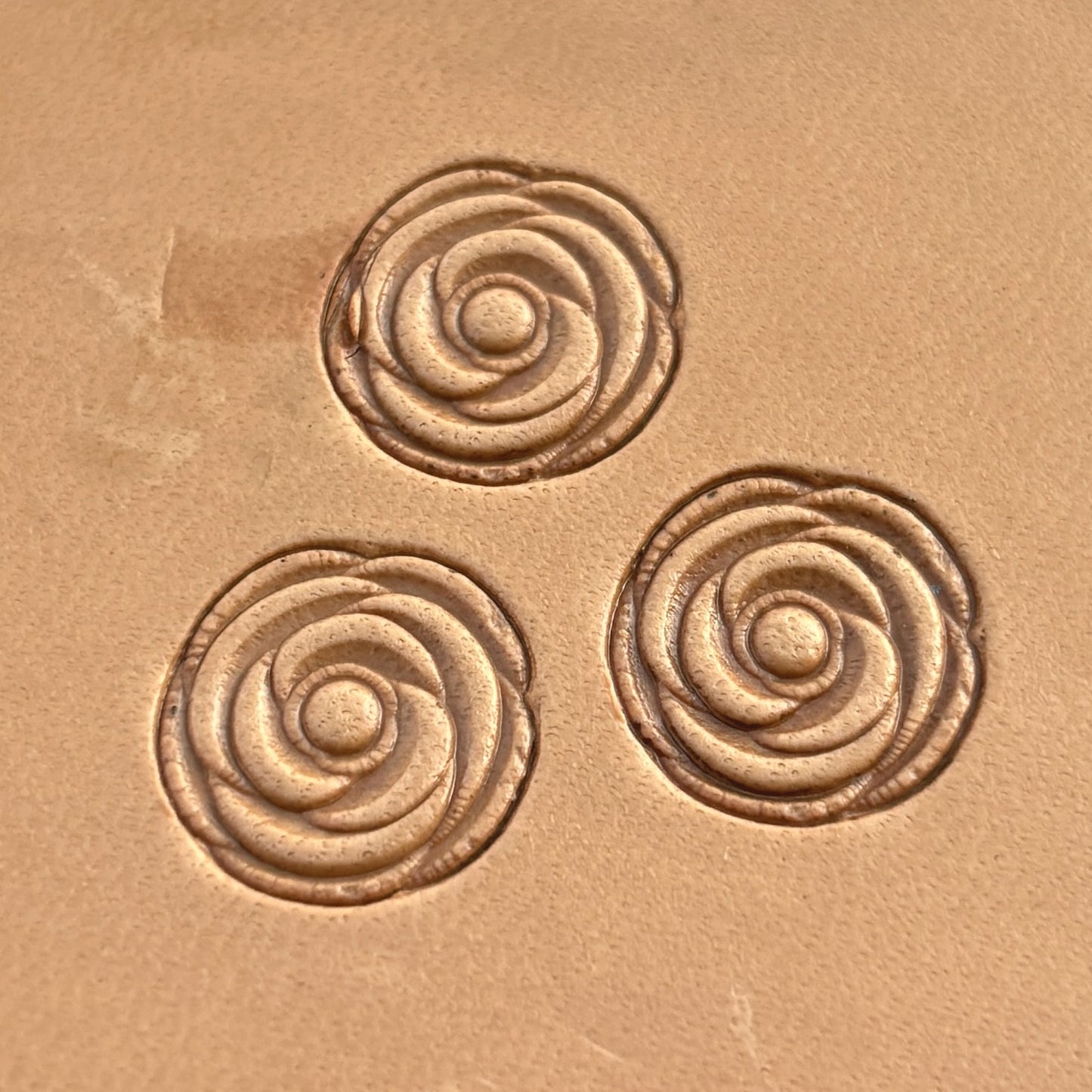 Rose leather stamp LT165 — pattern imprint on veg-tan leather
