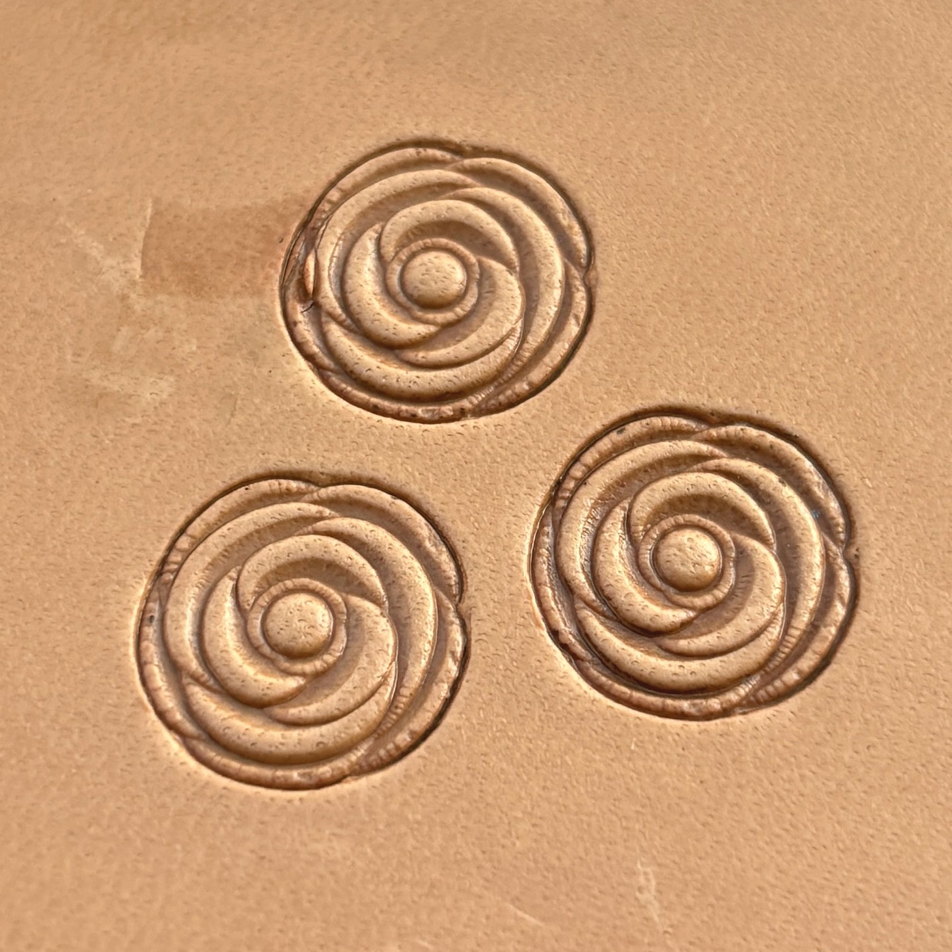 Rose leather stamp LT165 — pattern imprint on veg-tan leather