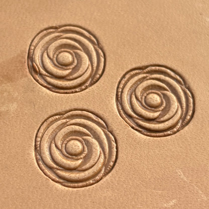 Rose leather stamp LT165 — single impression on veg-tan leather