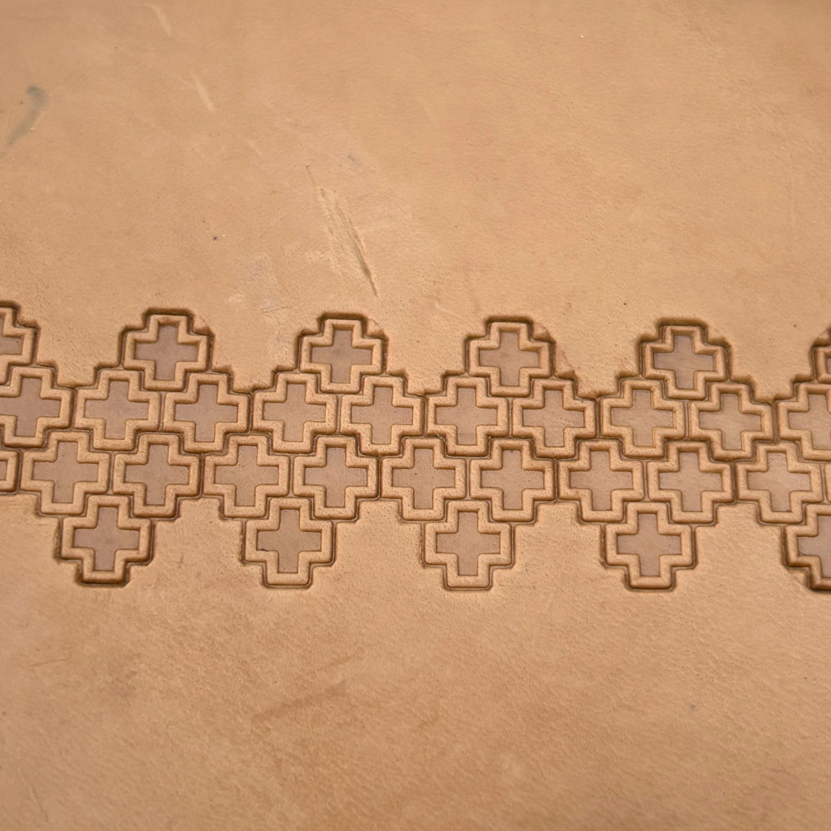 Cross Tiles Geometric leather stamp LT166 — pattern imprint on veg-tan leather