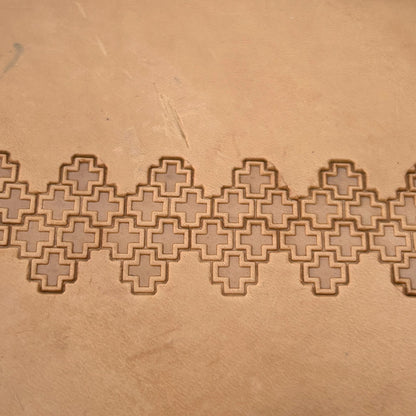 Cross Tiles Geometric leather stamp LT166 — pattern imprint on veg-tan leather