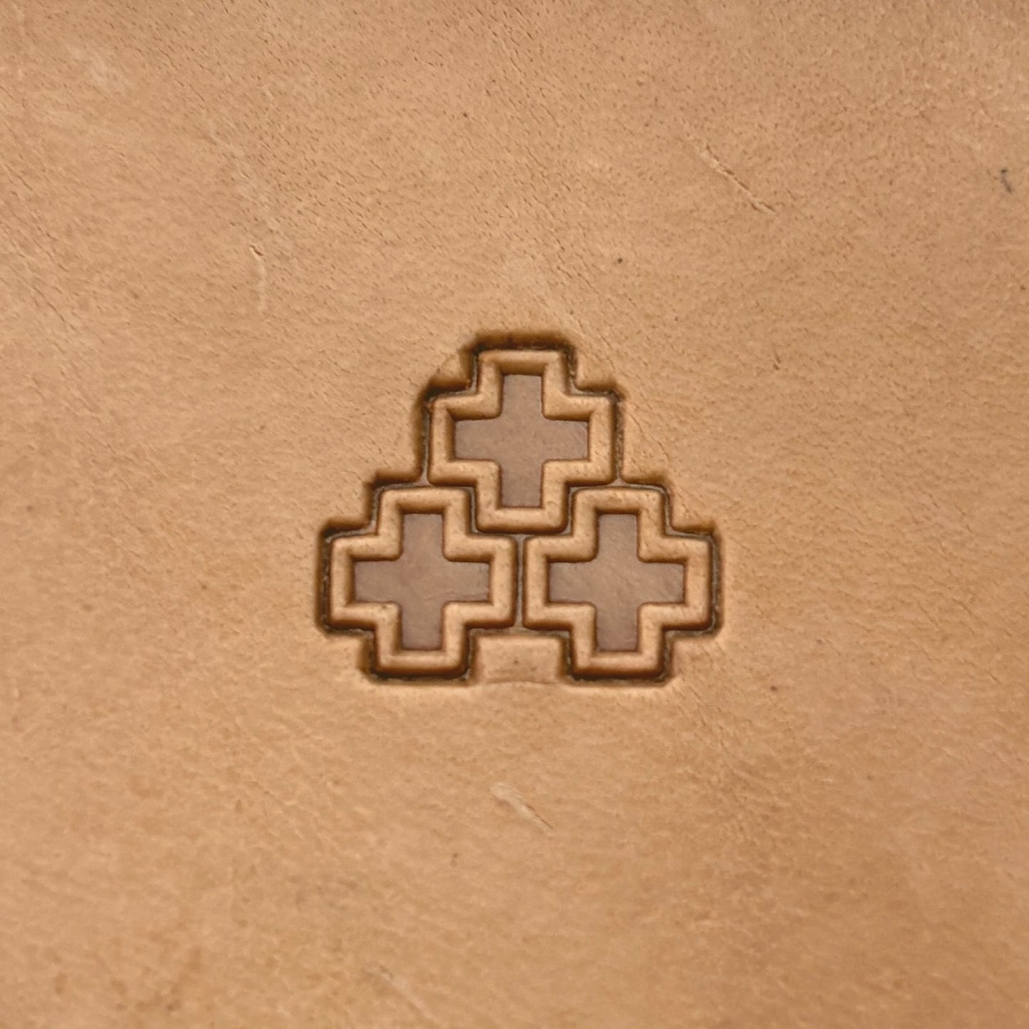 Cross Tiles Geometric leather stamp LT166 — single impression on veg-tan leather