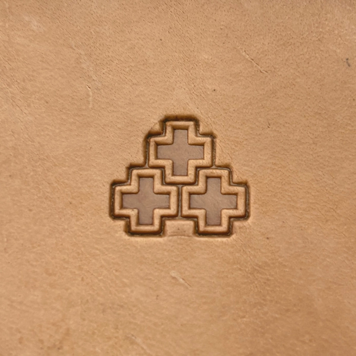 Cross Tiles Geometric leather stamp LT166 — single impression on veg-tan leather