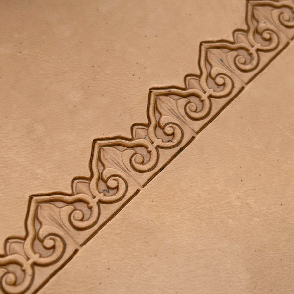 Ornate Border leather stamp LT167 — pattern imprint on veg-tan leather