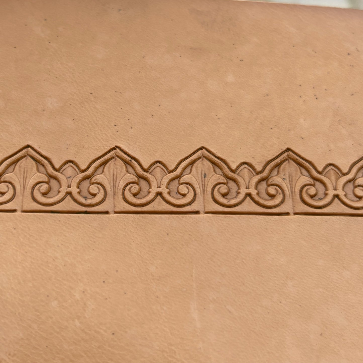 Ornate Border leather stamp LT167 — pattern imprint on veg-tan leather