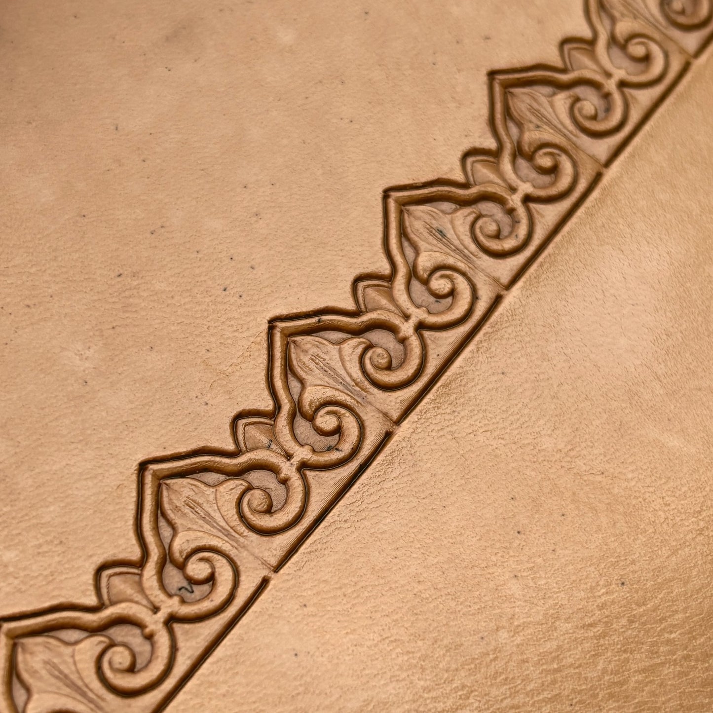 Ornate Border leather stamp LT167 — pattern imprint on veg-tan leather