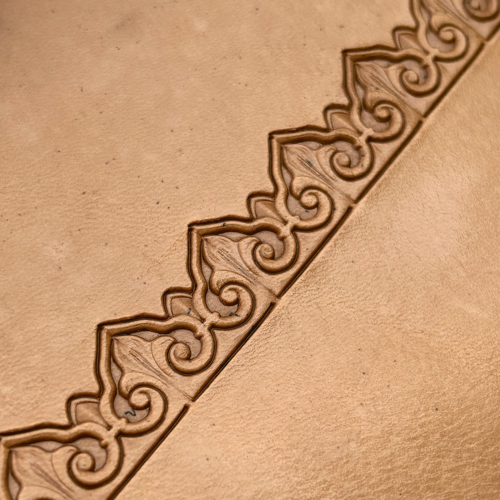 Ornate Border leather stamp LT167 — pattern imprint on veg-tan leather