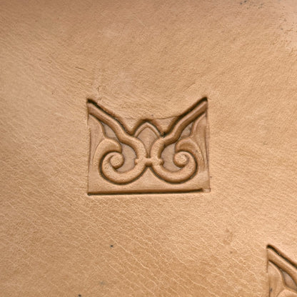 Ornate Border leather stamp LT167 — single impression on veg-tan leather