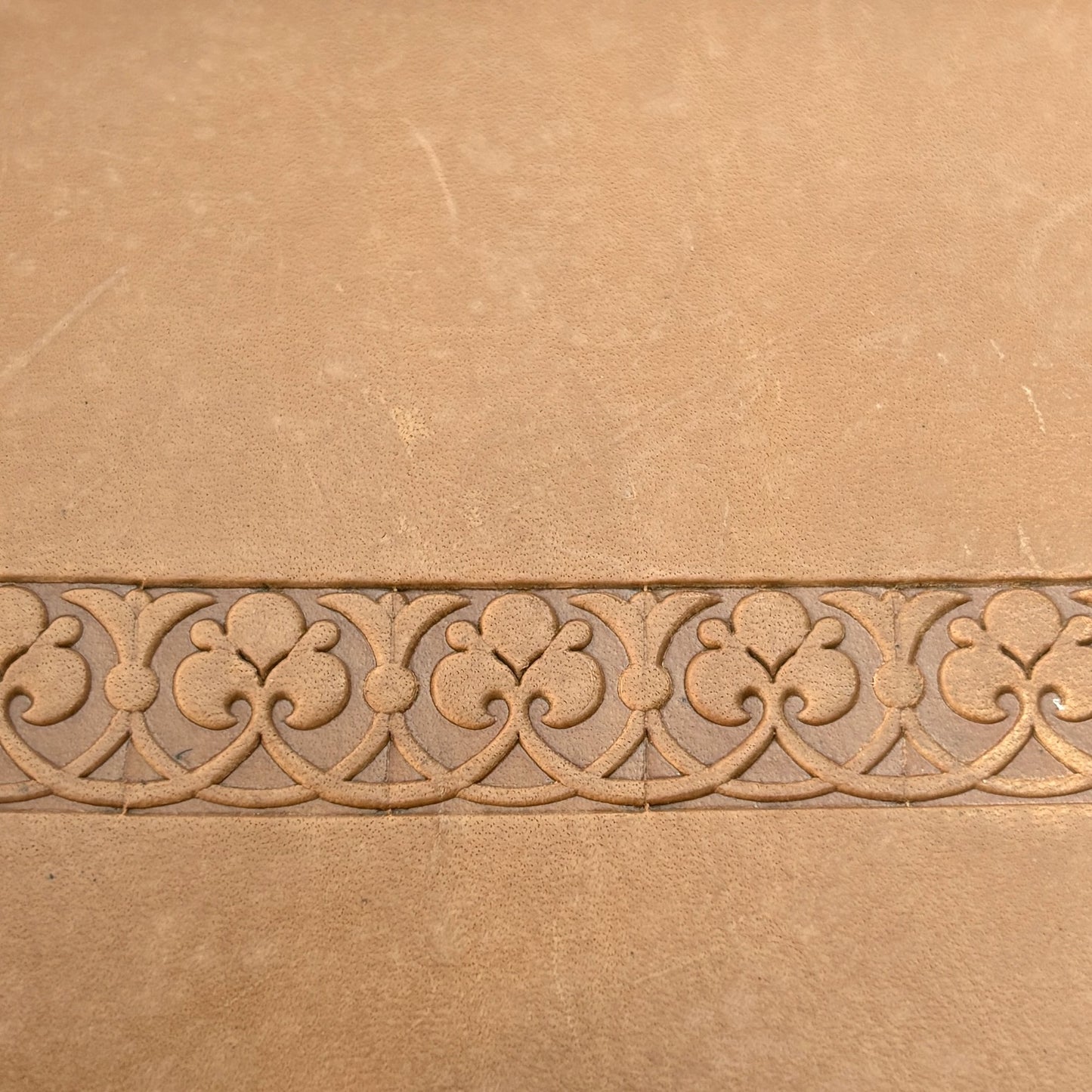 Ornate Square leather stamp LT169 — pattern imprint on veg-tan leather
