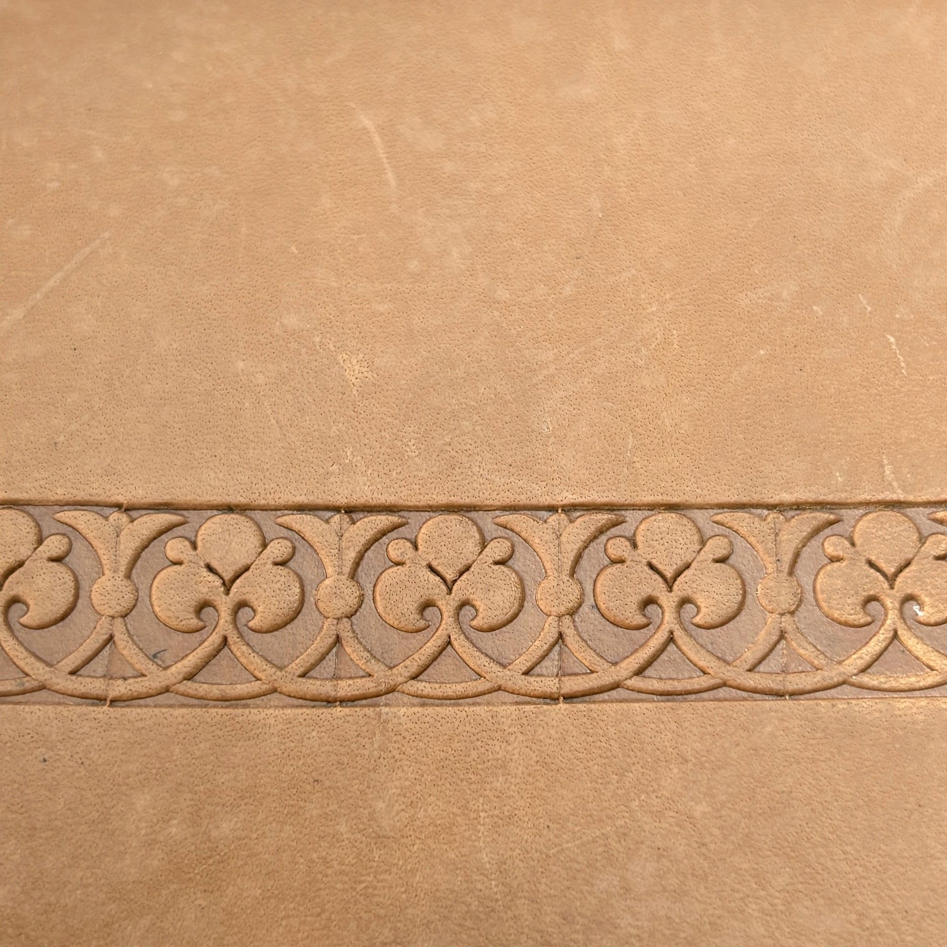 Ornate Square leather stamp LT169 — pattern imprint on veg-tan leather