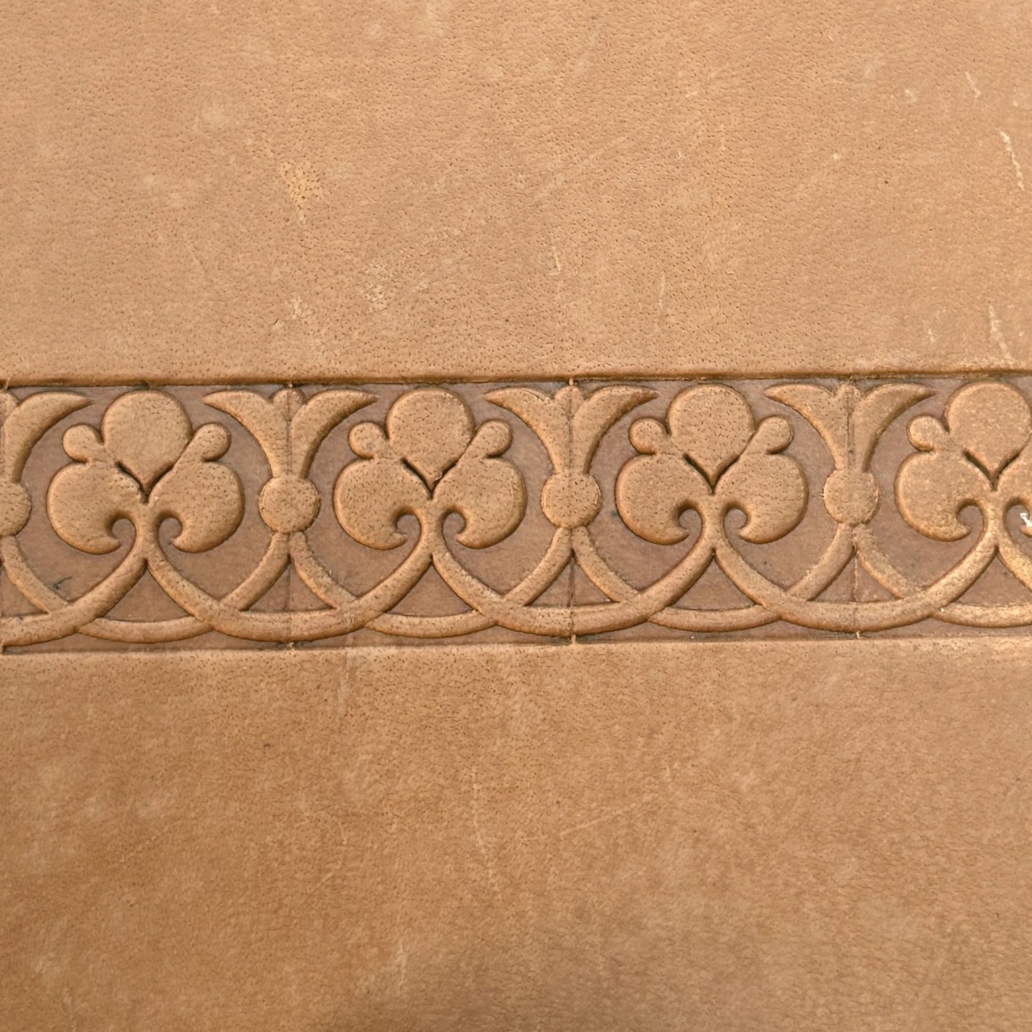 Ornate Square leather stamp LT169 — pattern imprint on veg-tan leather