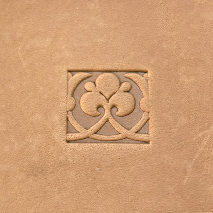 Ornate Square leather stamp LT169 — single impression on veg-tan leather