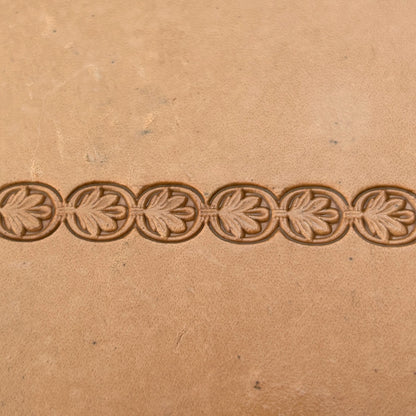 Double Oval 1 Leaf leather stamp LT170 — pattern imprint on veg-tan leather