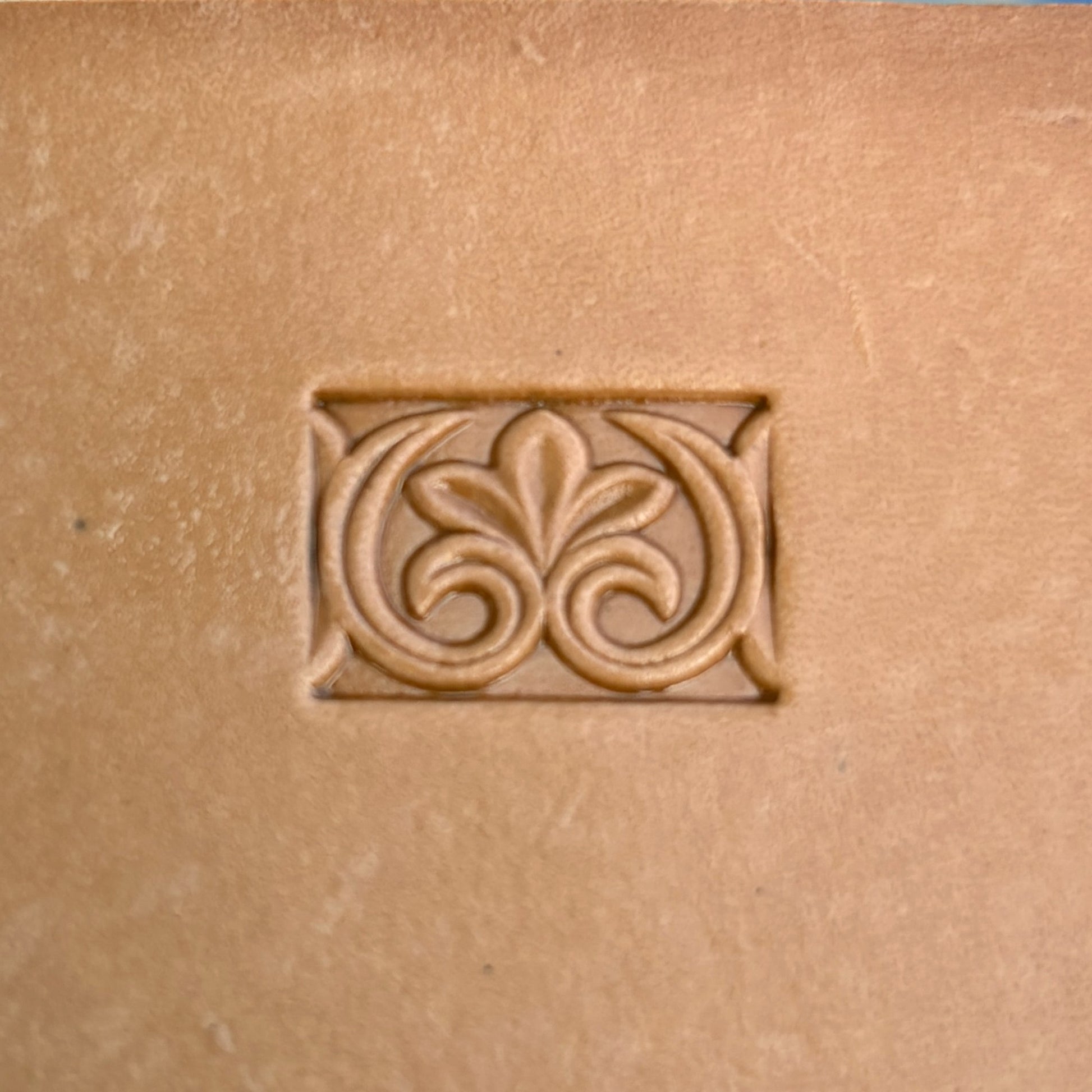 Ornamental Scroll leather stamp LT171 — single impression on veg-tan leather