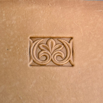 Ornamental Scroll leather stamp LT171 — single impression on veg-tan leather
