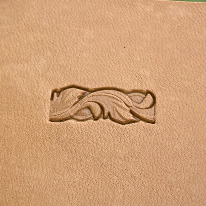 Border Leaf leather stamp LT173 — single impression on veg-tan leather