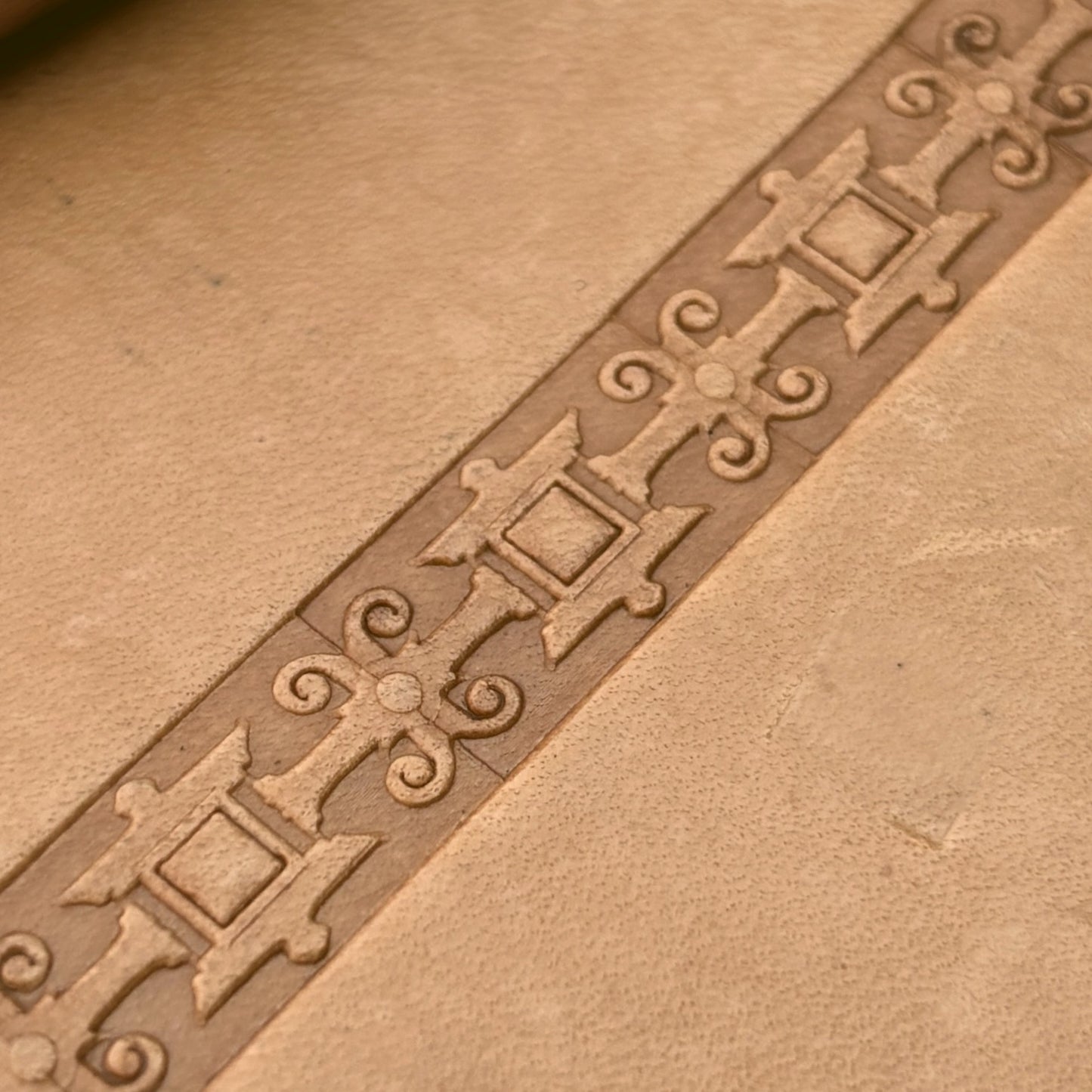 Ornate Border Geometric leather stamp LT175 — pattern imprint on veg-tan leather