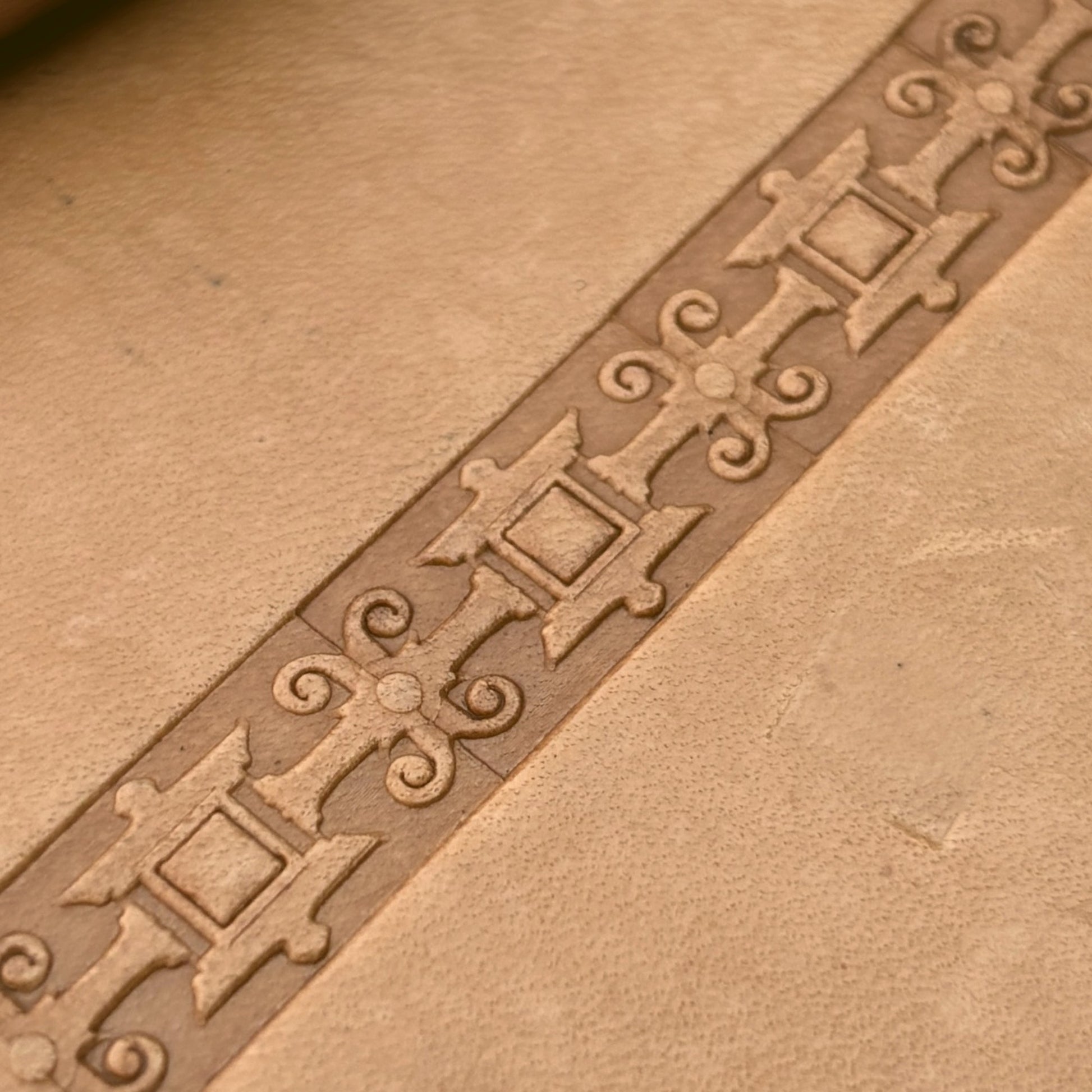 Ornate Border Geometric leather stamp LT175 — pattern imprint on veg-tan leather