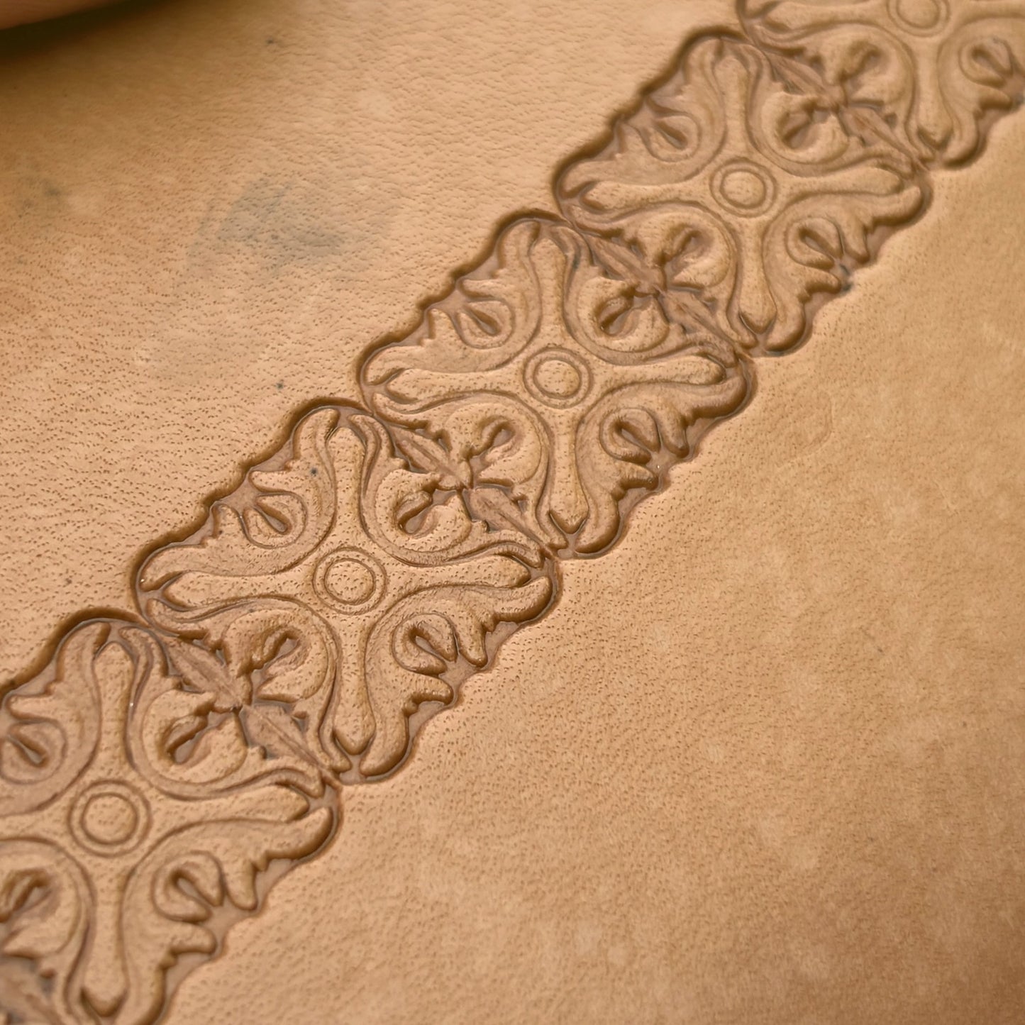 Ornate Border leather stamp LT176 — pattern imprint on veg-tan leather