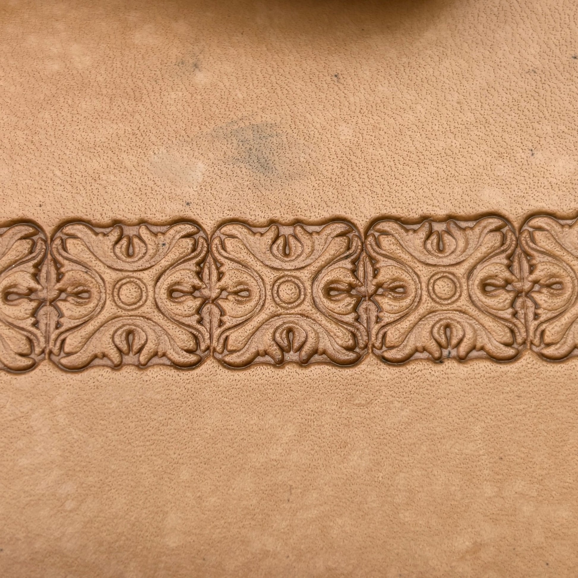 Ornate Border leather stamp LT176 — pattern imprint on veg-tan leather