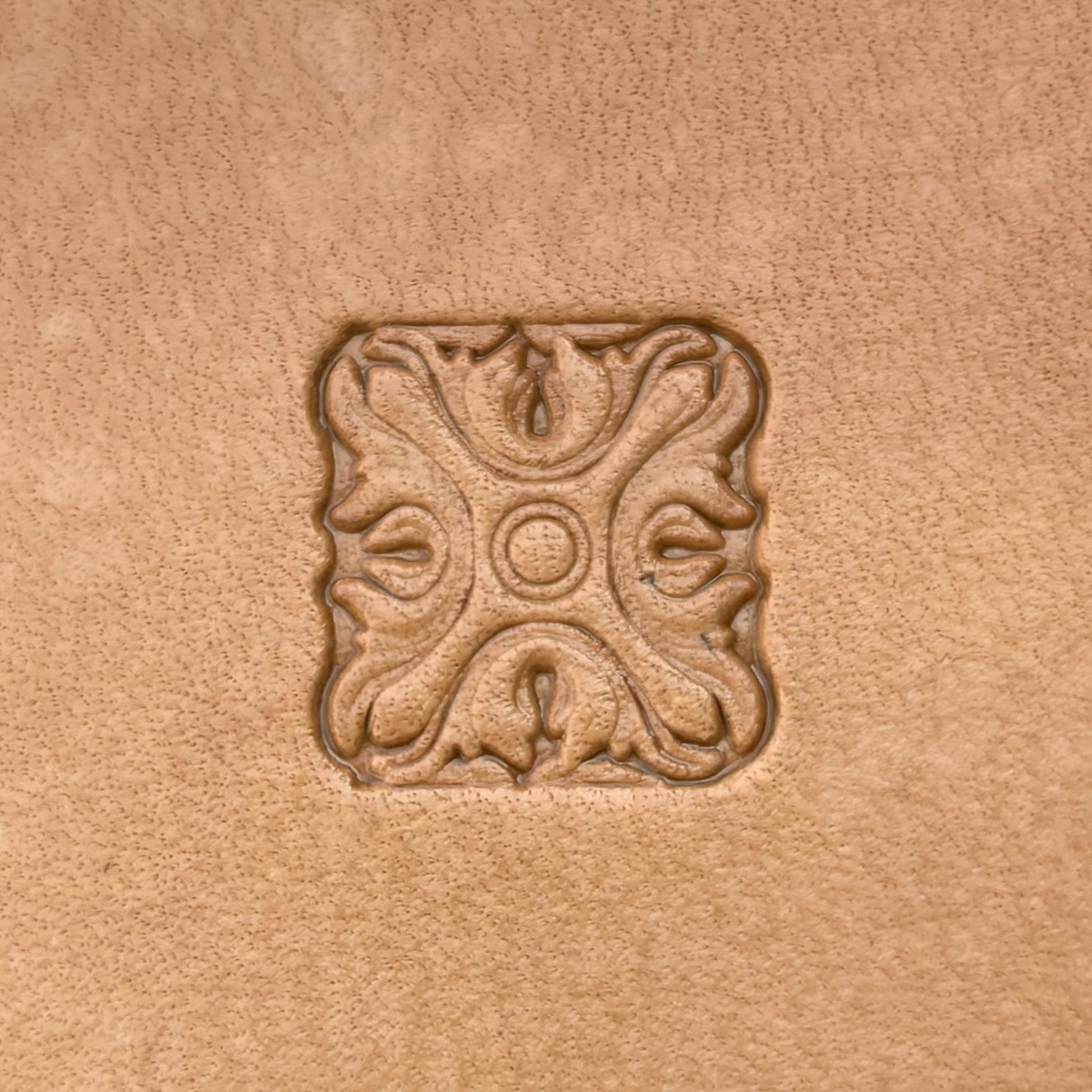 Ornate Border leather stamp LT176 — single impression on veg-tan leather