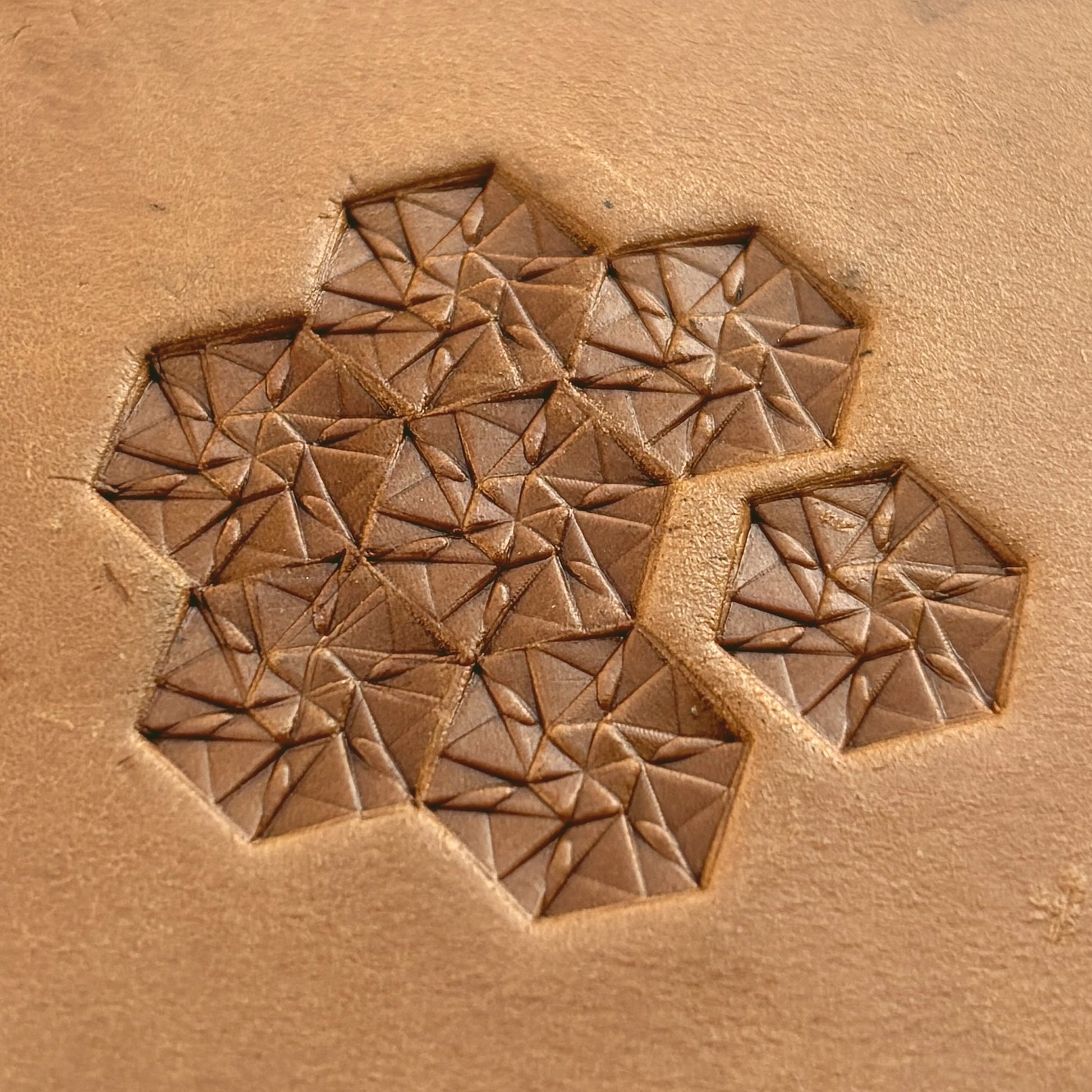 Hex Mosaic Geometric leather stamp LT177 — pattern imprint on veg-tan leather