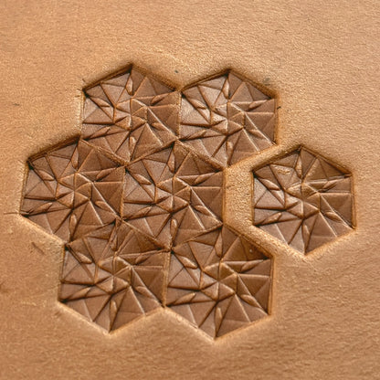 Hex Mosaic Geometric leather stamp LT177 — pattern imprint on veg-tan leather