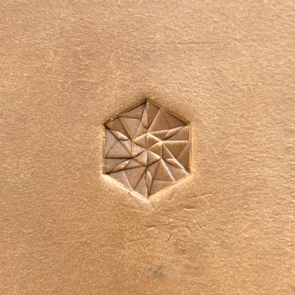 Hex Mosaic Geometric leather stamp LT177 — single impression on veg-tan leather