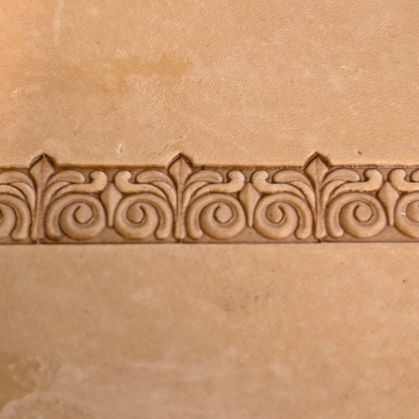 Swirl Border + Corner leather stamp LT178 — pattern imprint on veg-tan leather