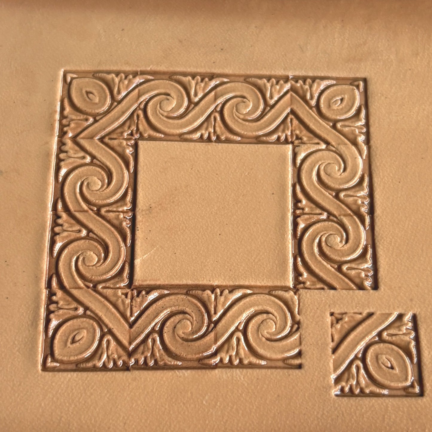 Swirl Border leather stamp LT181 — pattern imprint on veg-tan leather