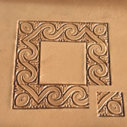 Swirl Border leather stamp LT181 — pattern imprint on veg-tan leather