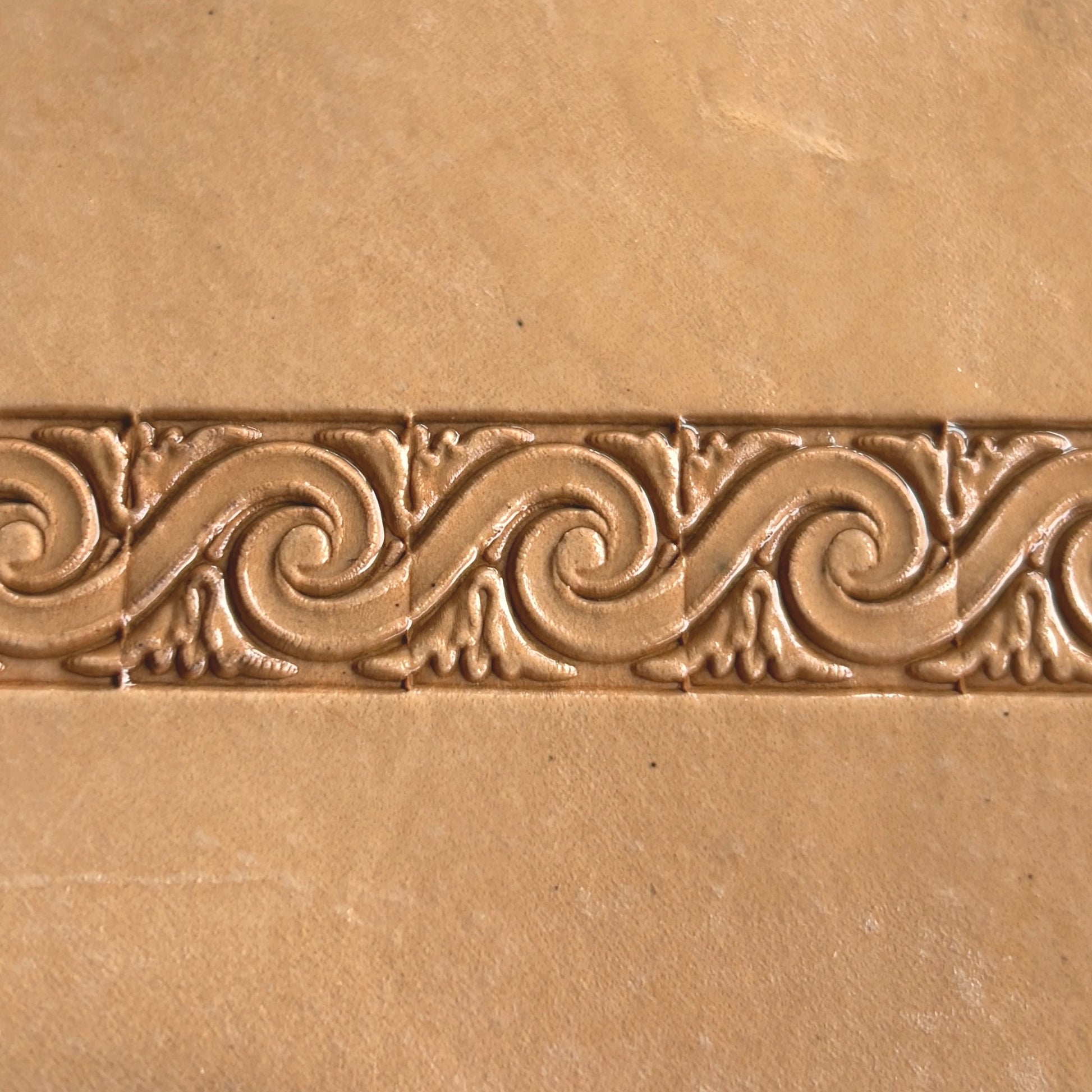 Swirl Border leather stamp LT181 — pattern imprint on veg-tan leather